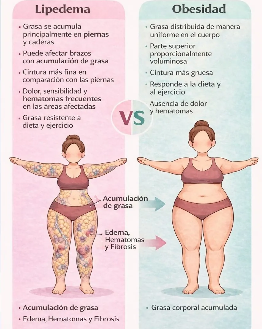 Diferencias entre lipedema y obesidad — distribución de grasa y síntomas